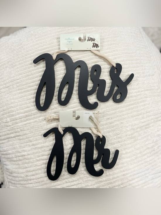 Target Other - NWT Chalkboard Mr & Mrs Hanging Wedding Signs Set Black Wood Script
